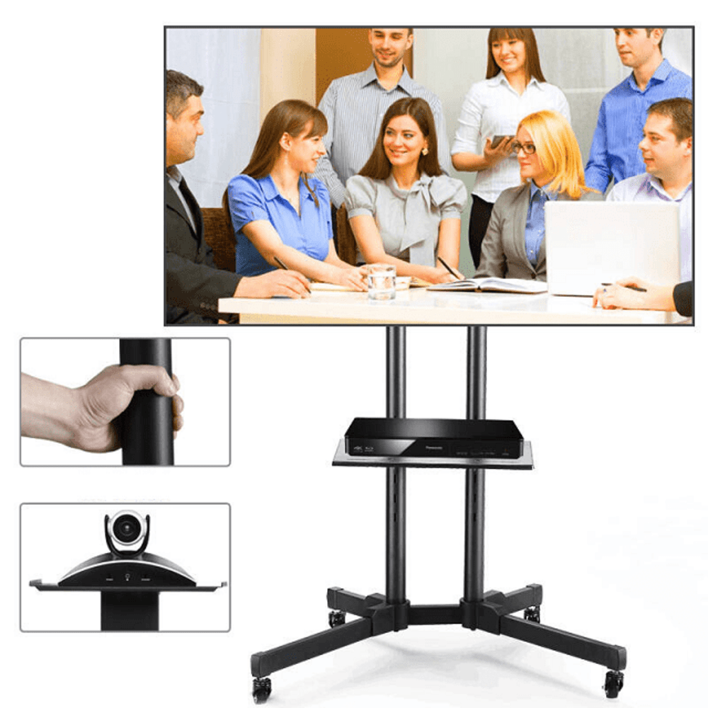 Video Conferencing Equipment Floor Stand for 32″ 65″ Screen With Camera Tray and Codec Shelf
